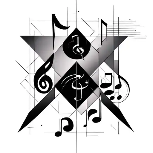 A Geometric Design Incorporating Musical Notes And Symbols