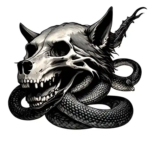 Wolf Skull And Snake