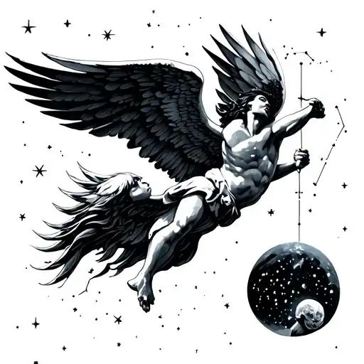 Icarus Falling From The Sky Filled With Constellations