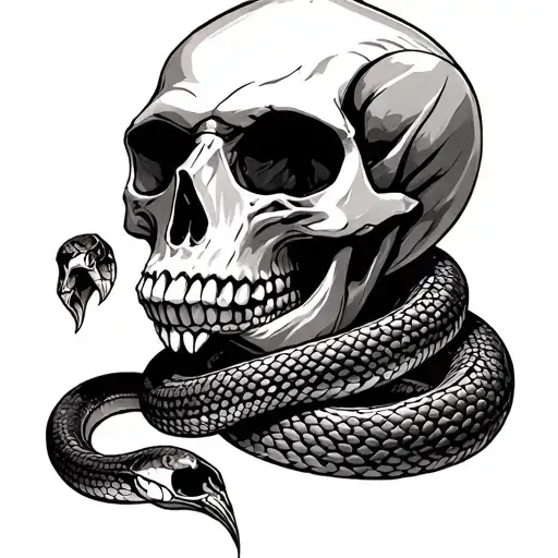 Skull And Snake Coiled