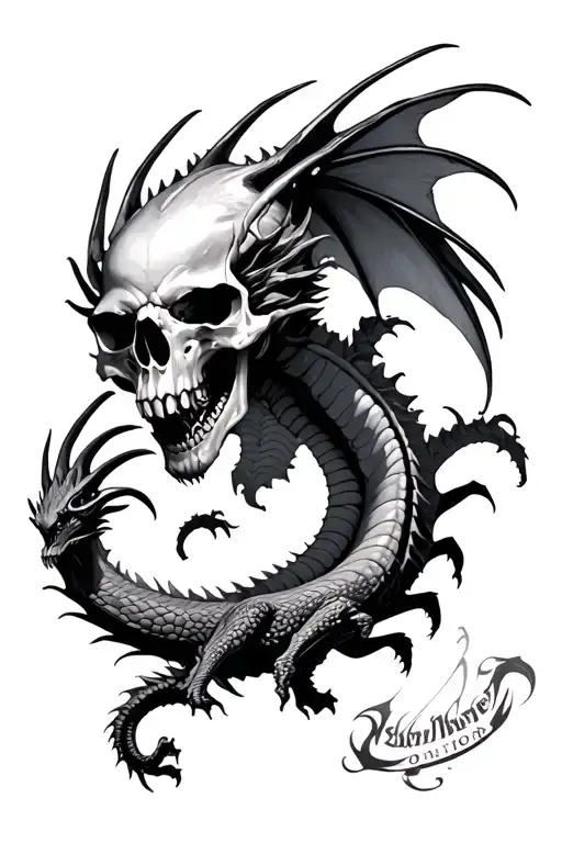 Skull And Dragons Flying
