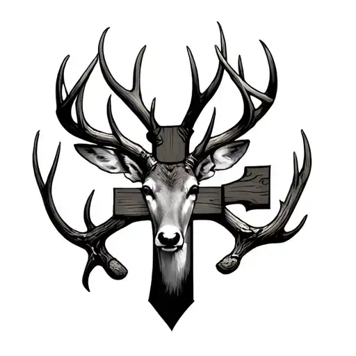 Cross And Deer Antlers Intertwined