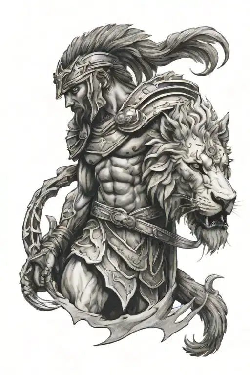 A Spartan Holding A Lion