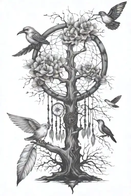 Dream Catcher With Family Tree In First Circle And Dna As Trunk And The Roots A Lotus Flower