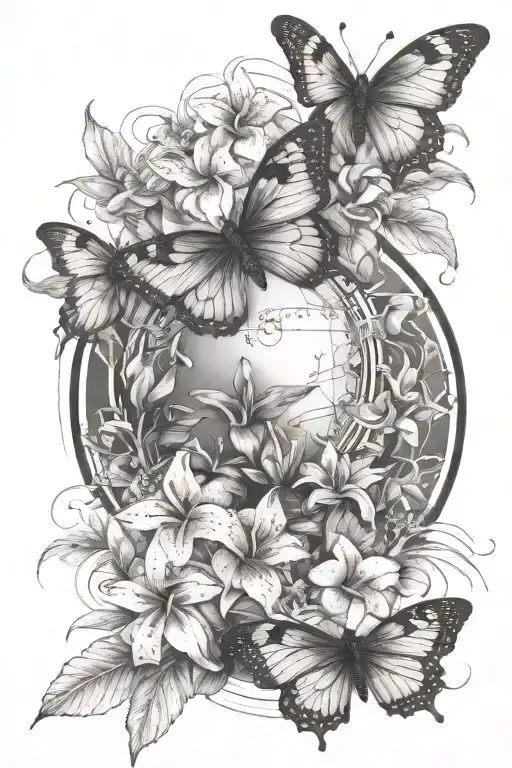 Create Me A Tattoo With Tropical Flowers And Only One Butterflie Presenting Guadeloupe Map
