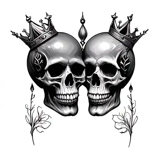 Couples Tattoo Skull Wearing A Crown