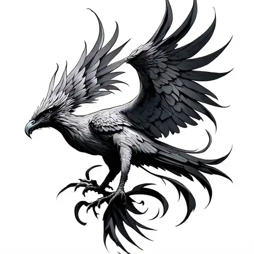 Phoenix Rising Black And Grey Tattoo Stencill