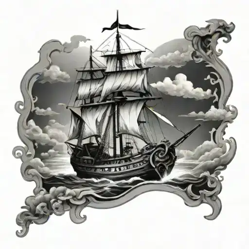 Roman Galleon Black White