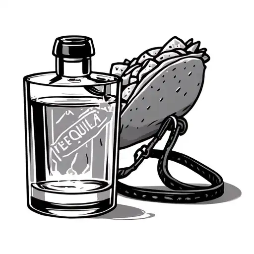 Tequila Shot Dragging A Taco On A Leash