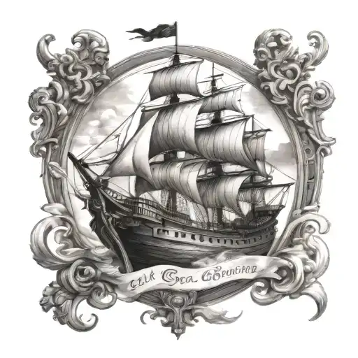 Roman Galleon Black White