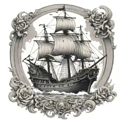 Roman Galleon Black White