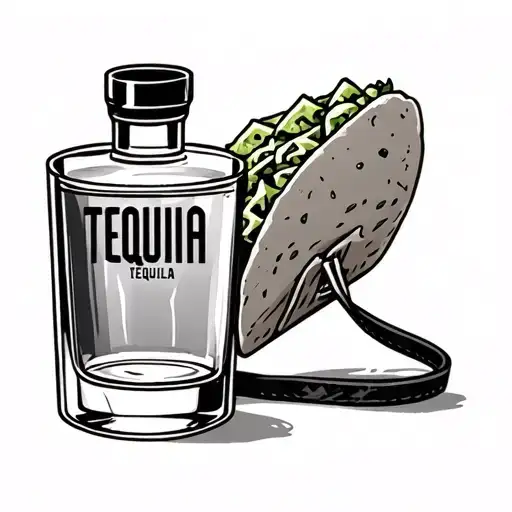 Tequila Shot Dragging A Taco On A Leash