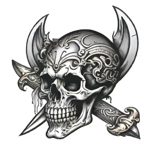 Skull With Knives In It And Blood