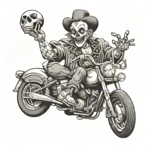 A Female Clown Juggling Skulls While Riding A Motorcycle Through A Heavy Metal Concert