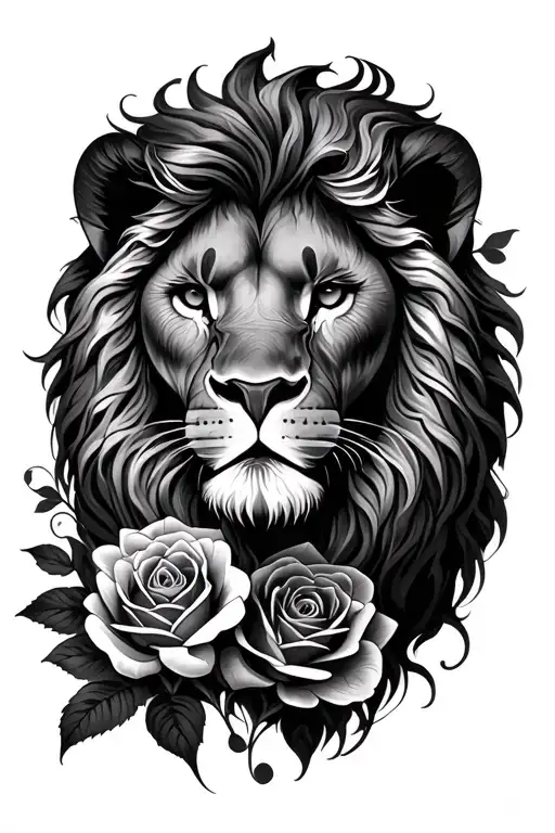 Lion Face And Roses