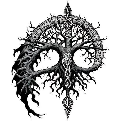 Norse Mythalogy Sleeve With Runes And Yggdrasil