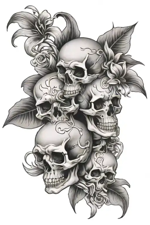 Skulls Leaning And Lilly Flower