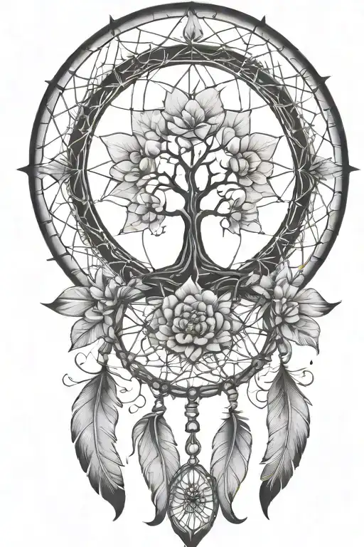 Life Tree Dream Catcher With Lotus Flower Blooming From Roots
