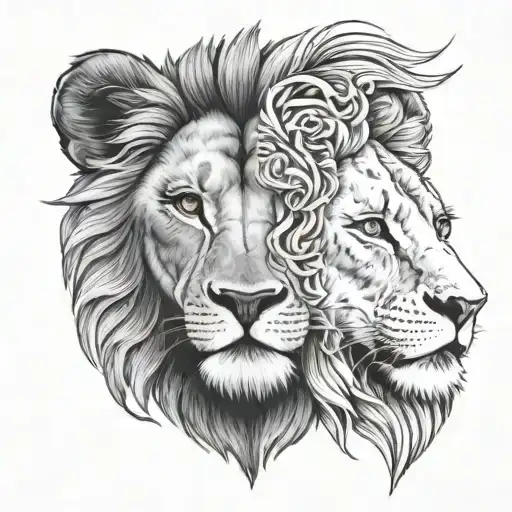 Lion And Lamb Half And Half Face