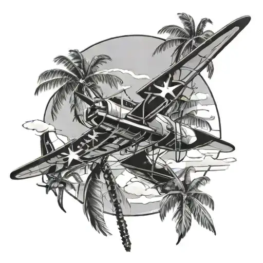 War Plane Palm Trees