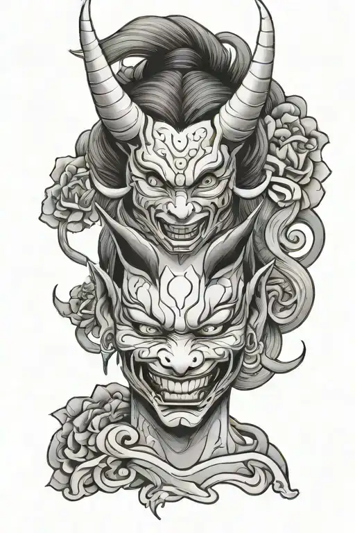 Half Girl Half Hannya Mask