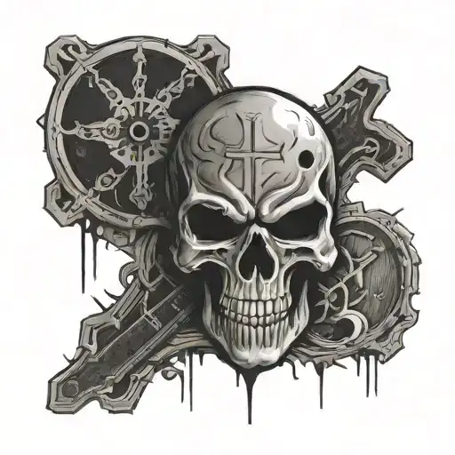 Punisher With Biblical Cross Background And Black Sun Around It