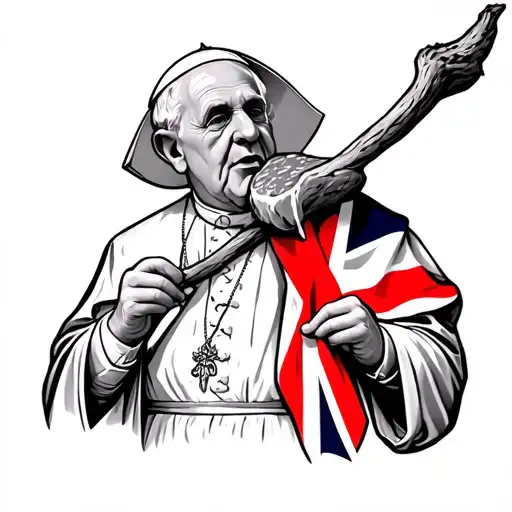 The Pope Eating A Large Beef Stake Draped In The English Flag