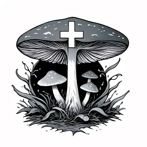 Cross With A Small Mushroom Underneath It