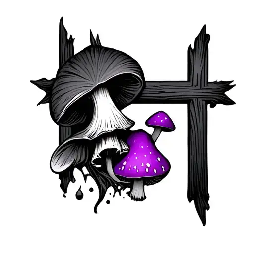 Cross With A Small Purple Mushroom Underneath It