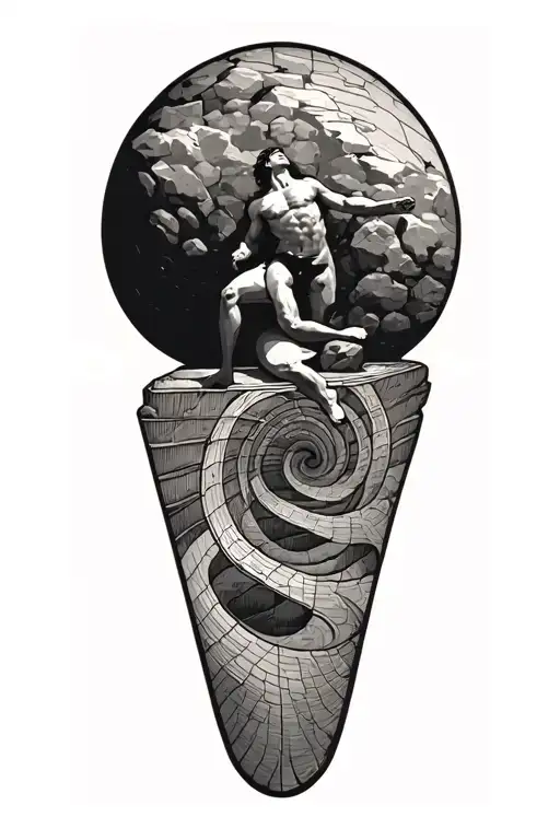 Myth Of Sisyphus Pushing A Rock Inspired Tattoo With Fibonacci Spiral Graph