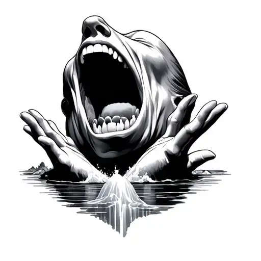 Face With His Mouth Open His Face With His Hands And A River Coming Out Of His Mouth