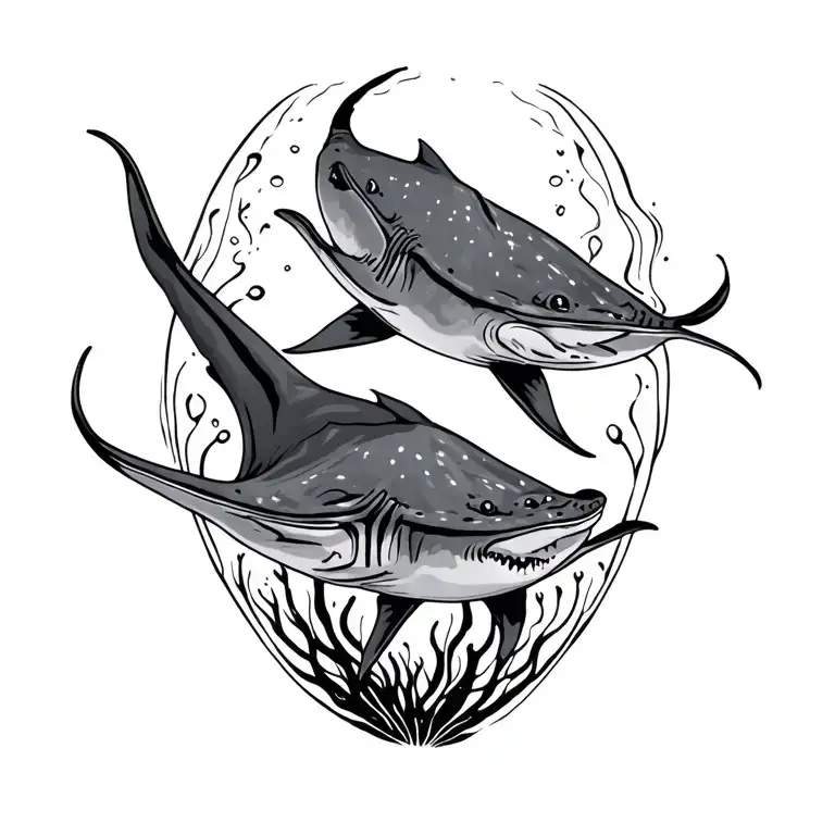 Sting Ray And Mana Ray Swimming