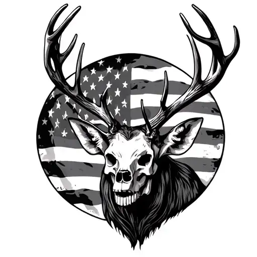 Skulls Deer American Flag