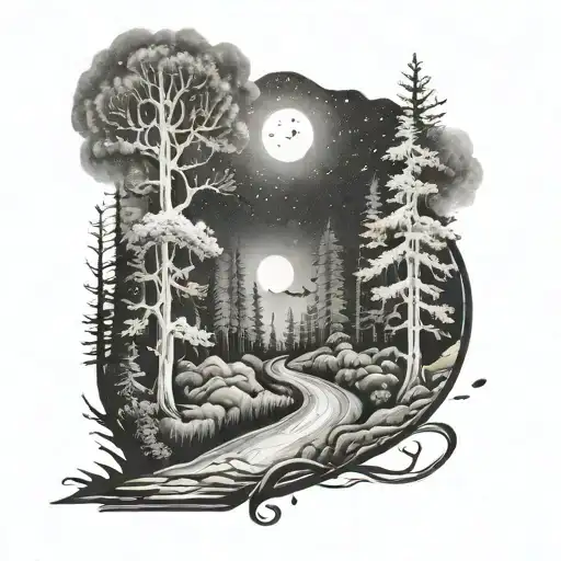 Forrest With Road And Galaxy