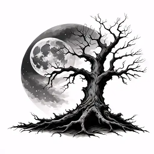 Spooky Dead Tree In The Moonlight