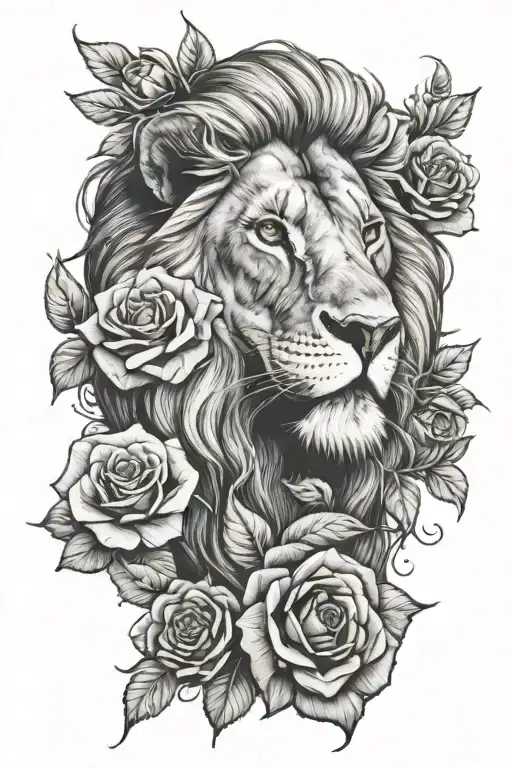 Lion And Roses