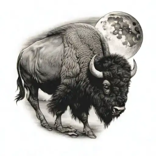 Bison On Cobblestone Street At Night