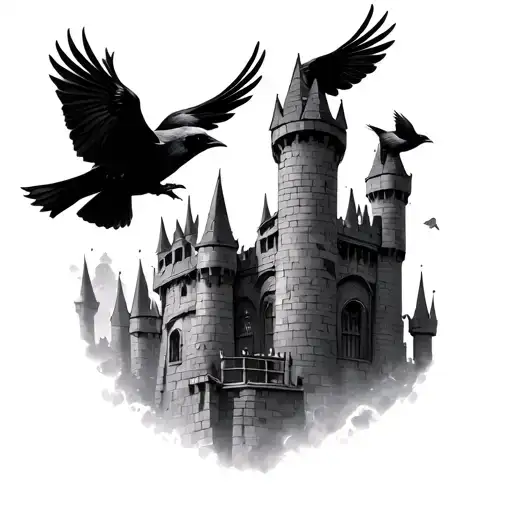 Black Crows Flying On A Castle