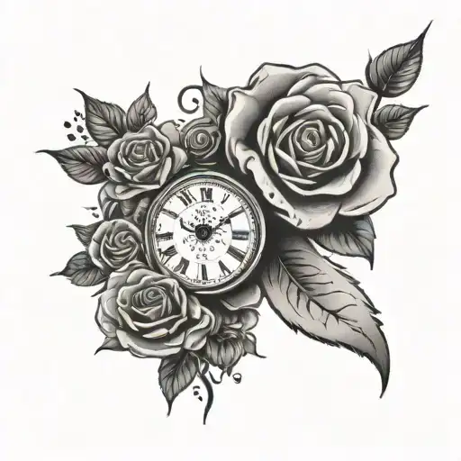 Footprint And Clock And Roses