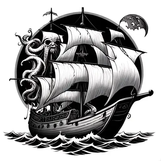 Viking Longboat Sailing Towards Cthulhu