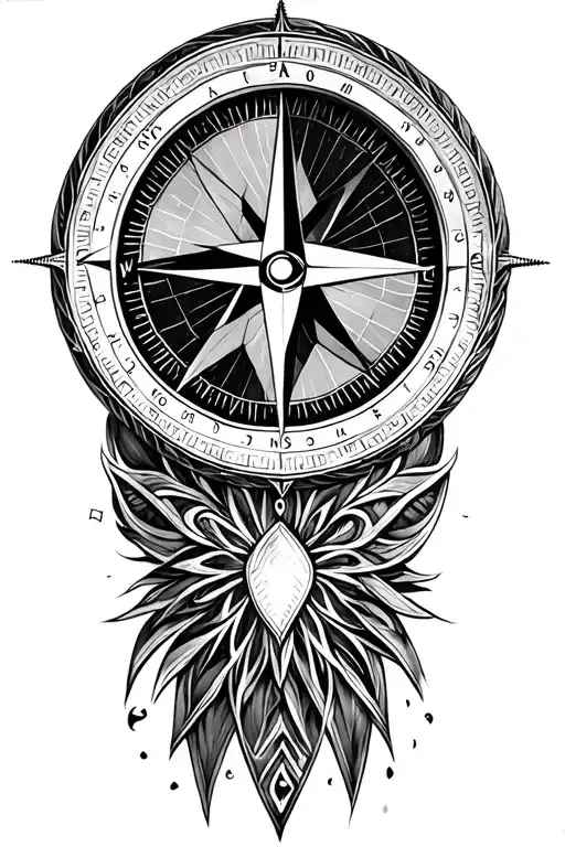 Compass Rose With Intricate Geometric Patterns