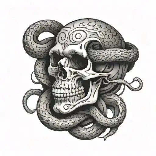 Skull And Snake Intertwined
