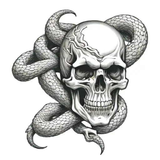 Skull And Snake Intertwined