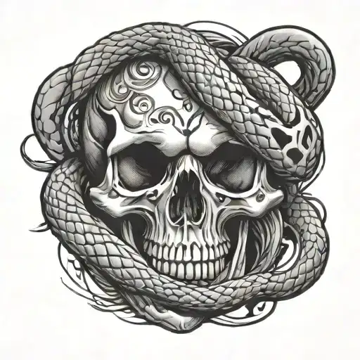 Skull And Snake Intertwined