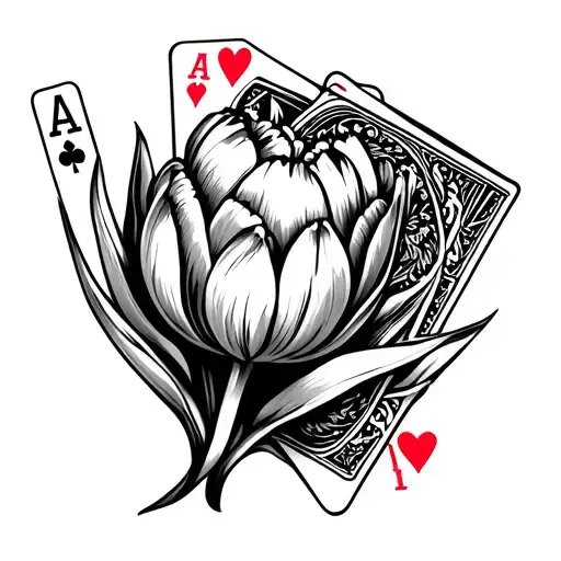 Tulip And Playing Cards And 3 Hearts