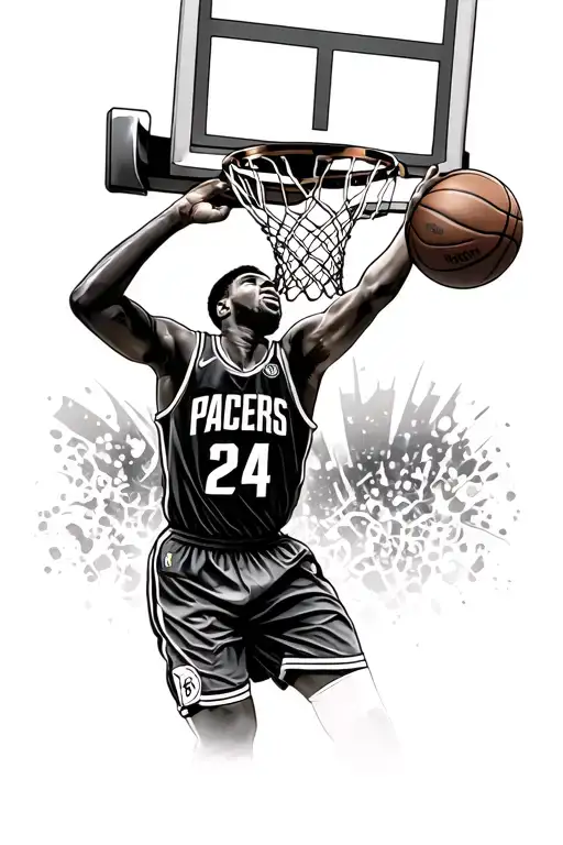 Paul George Going For A Tomahawk Dunk With The Pacers Jersey Number 24