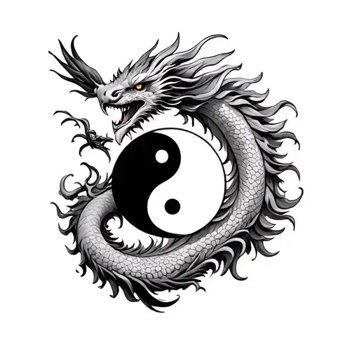 Chinese Dragon With A Phoenix Yin And Yang Symbol