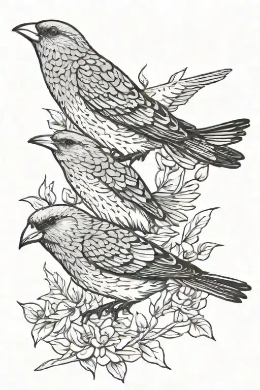 3 Finch Birds Flying Together