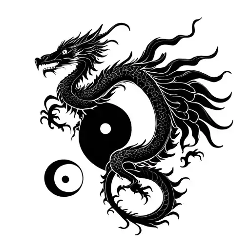 Chinese Dragon And Phoenix With Yin And Yang