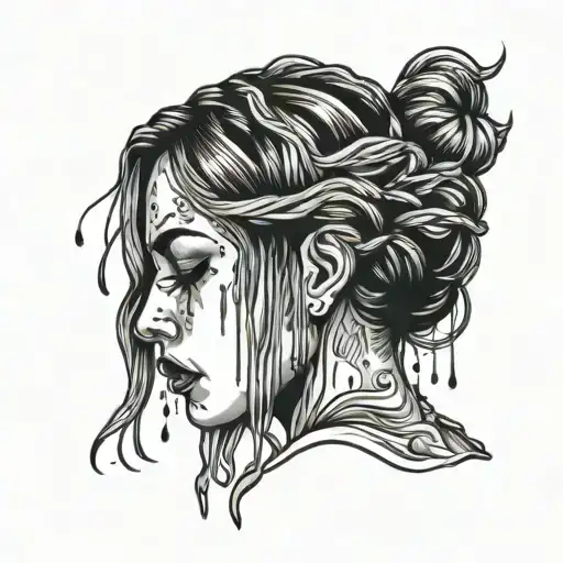 Women Drowning In Her Own Tears Dripping